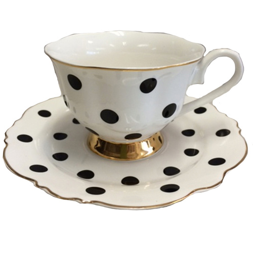 Blue Cadeaux Cup & Saucer White/Black Spots
