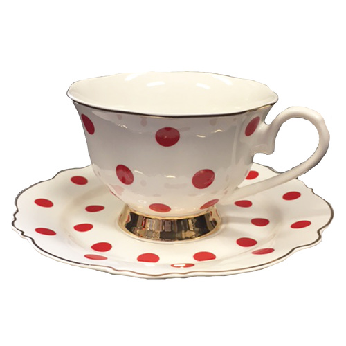 Blue Cadeaux Cup & Saucer White/Red Spots