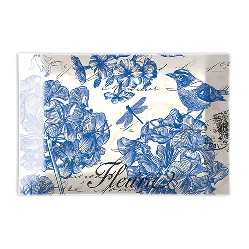 *Glass Rectangle Soap Dish Indigo Cotton Michel Design Works