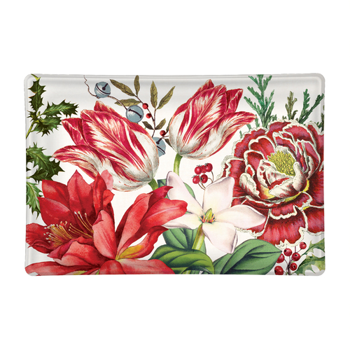 *Glass Rectangle Soap Dish Christmas Bouquet Michel Design Works