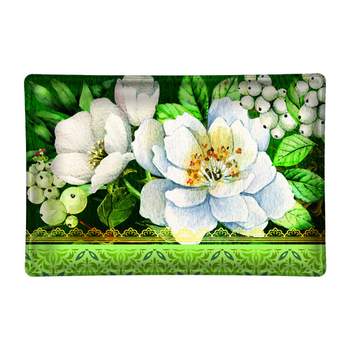 *Glass Rectangle Soap Dish Winter Blooms Michel Design Works